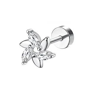 Drperfect 18G Stainless Steel Cartilage Earrings for Women Flat Back Stud Jewelry Set