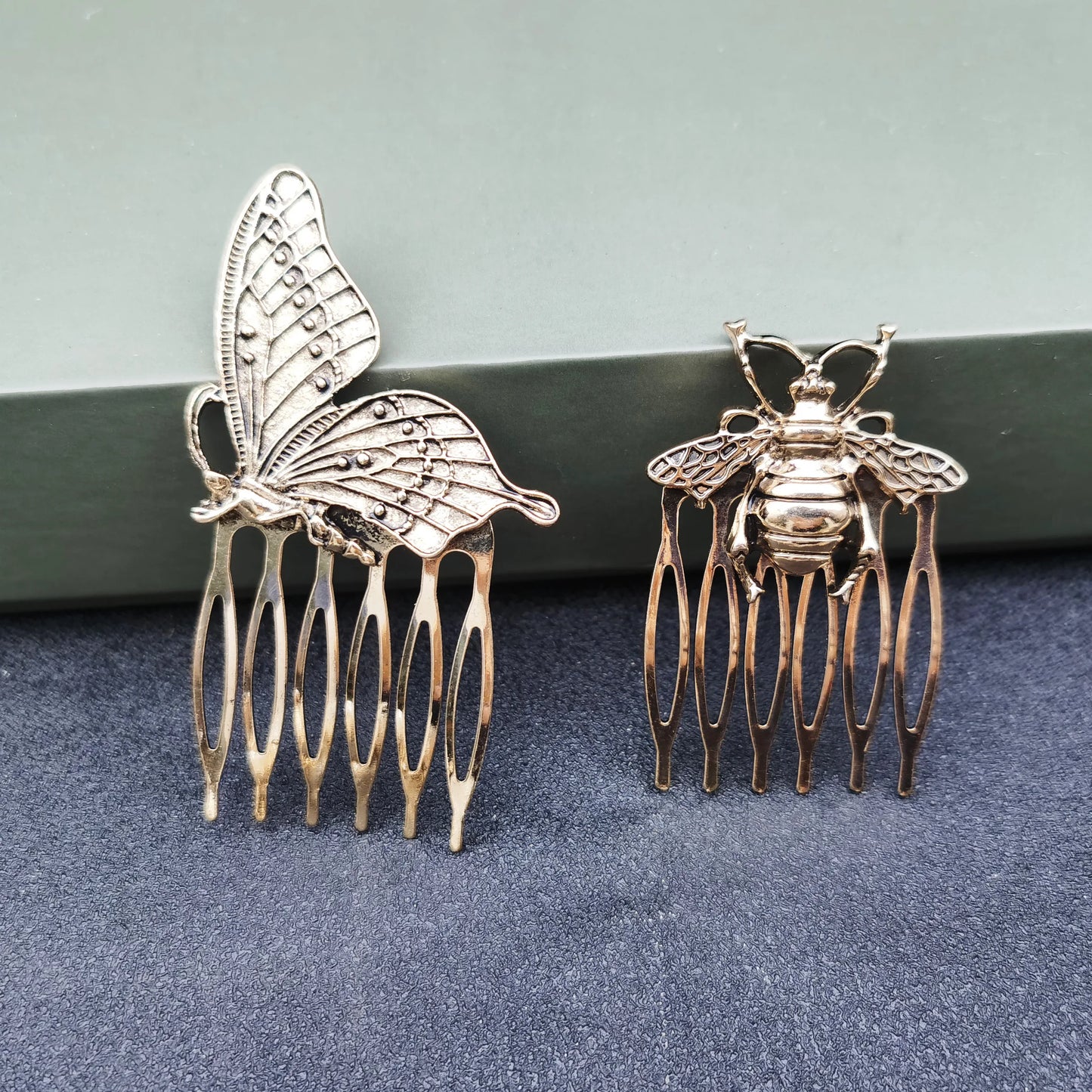 Luxury Bridal Butterfly Headdress - Stunning Silver & Gold Flower Hair Comb for Brides