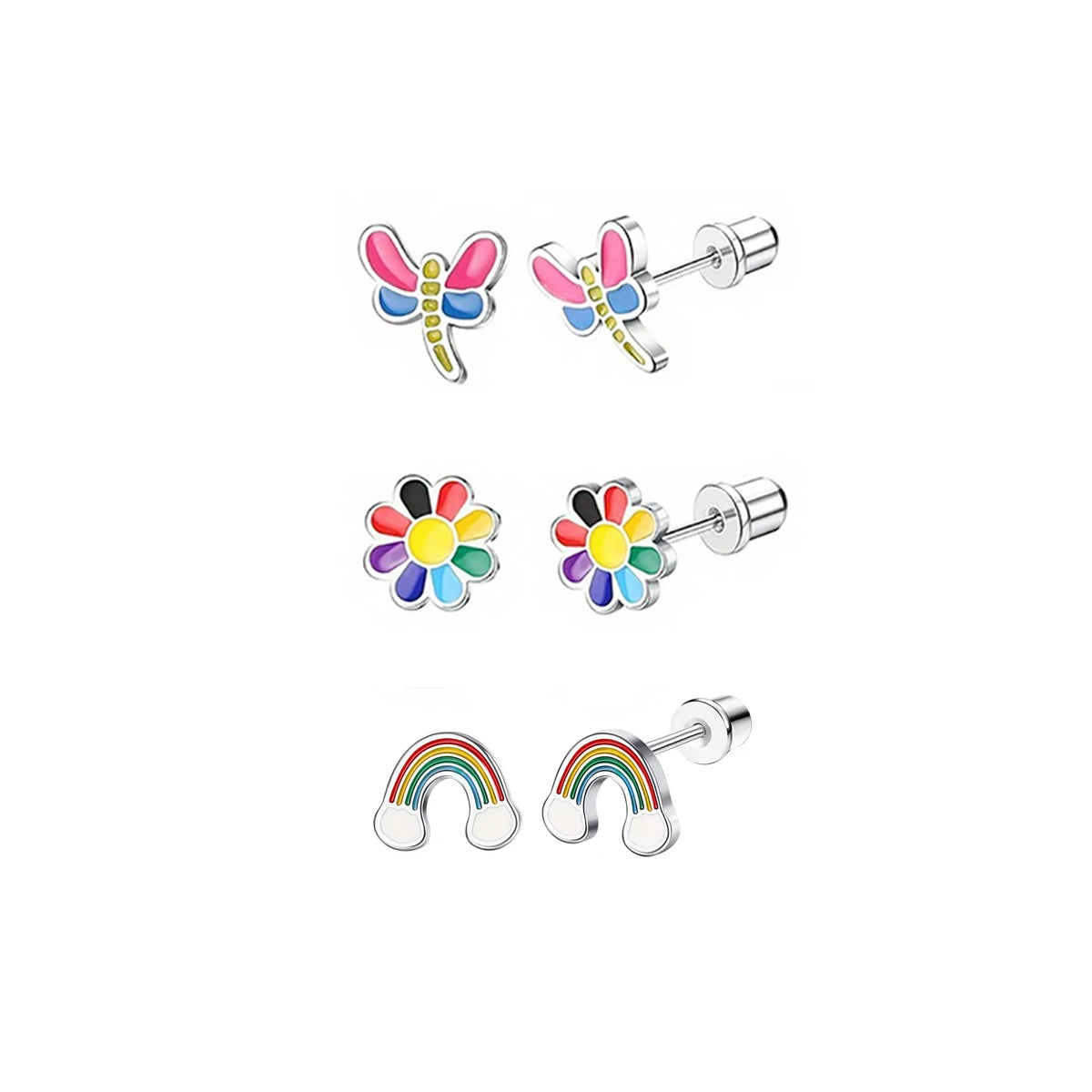Charming Animal and Flower Stud Earrings Set for Girls with Secure Screw-Backs