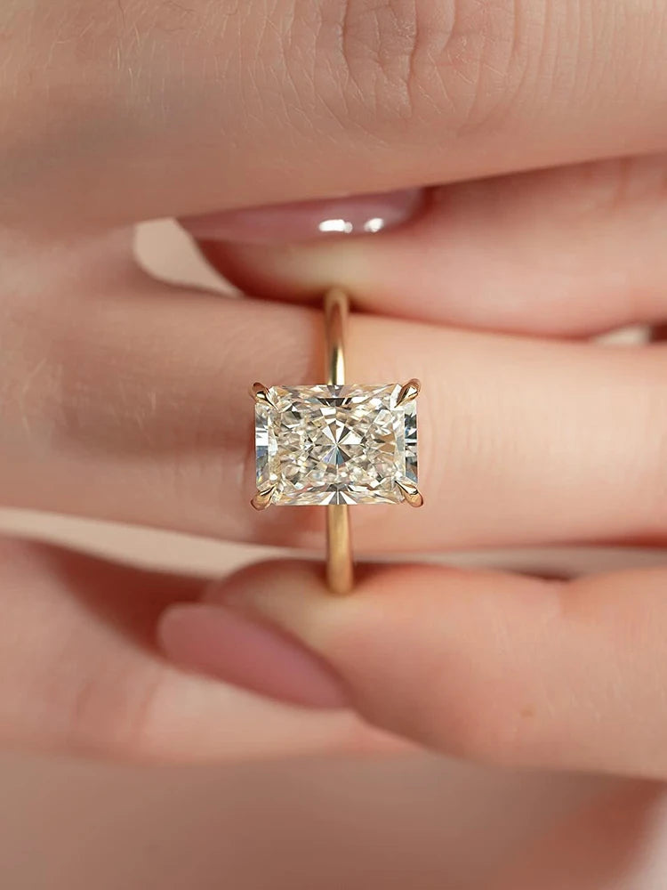 925 Sterling Silver Zircon Rectangular Engagement Ring for Women Luxury Wedding Fine Jewelry