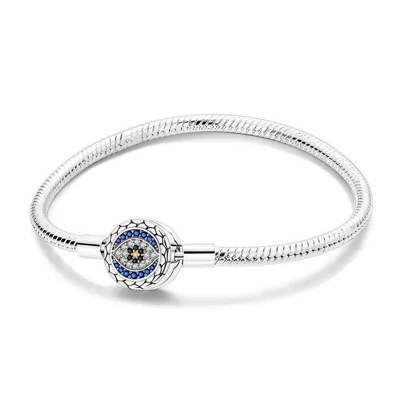 Sterling Silver 925 Star Clover Lotus Flower Snake Chain Bracelet for Women DIY Charm Jewelry Gift