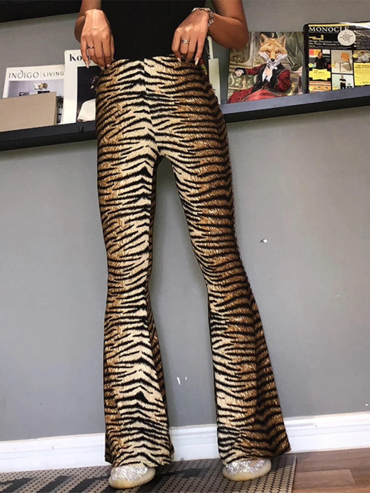 High Waist Leopard Print Flare Leggings For Women Autumn