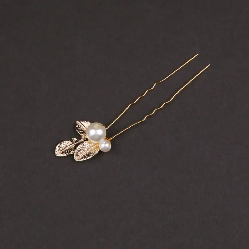 Golden Pearl Leaf Hairpins Set Bridal Wedding Accessories