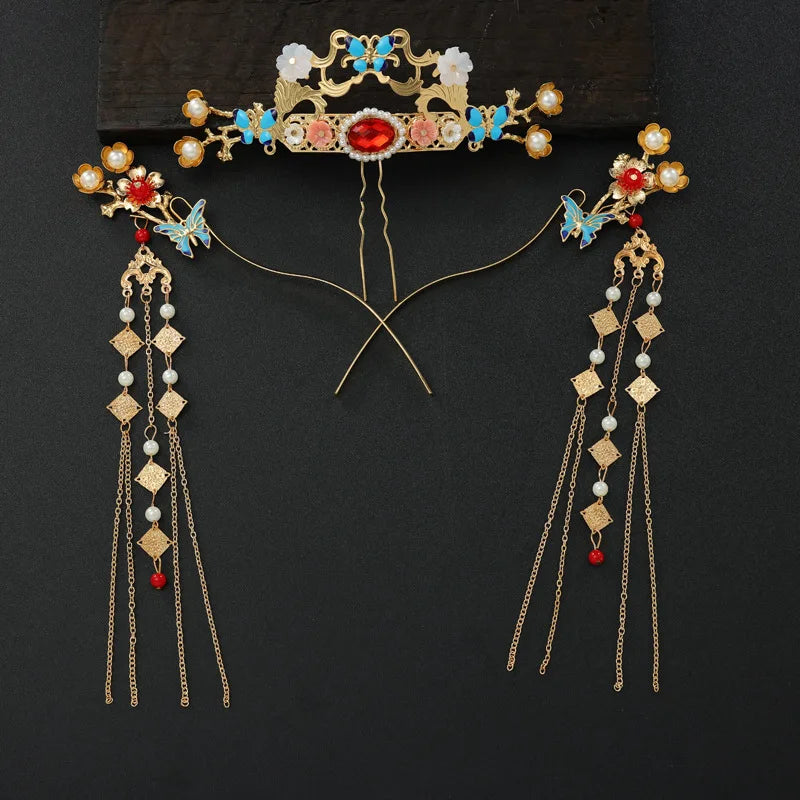 Elegant Women's Hanfu Hair Combs Set for Traditional Chinese Weddings - Bridal Headdress and Jewelry Pins