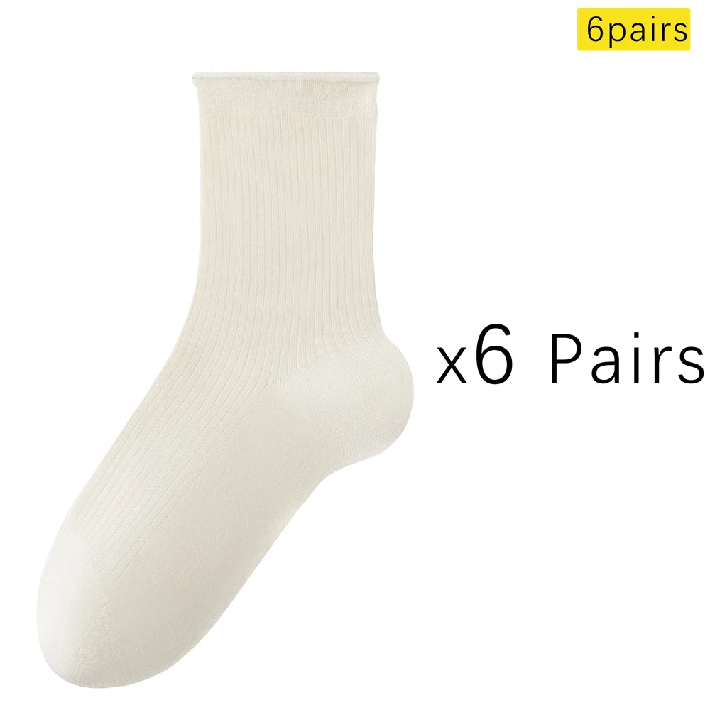 6 Pairs Modal Mid Calf Women Socks Mesh Ventilated Stretch