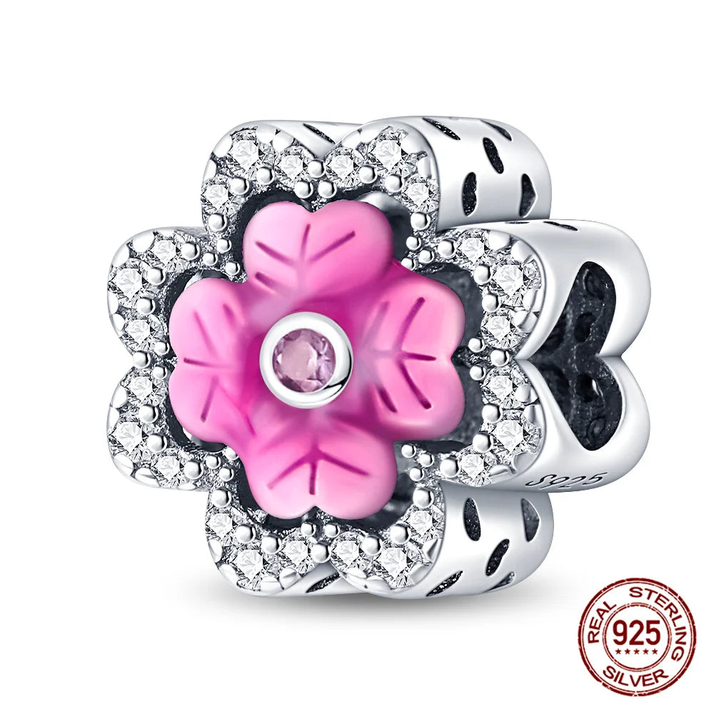 Elegant Sterling Silver Purple Flower Beads for DIY Jewelry and Charm Bracelets