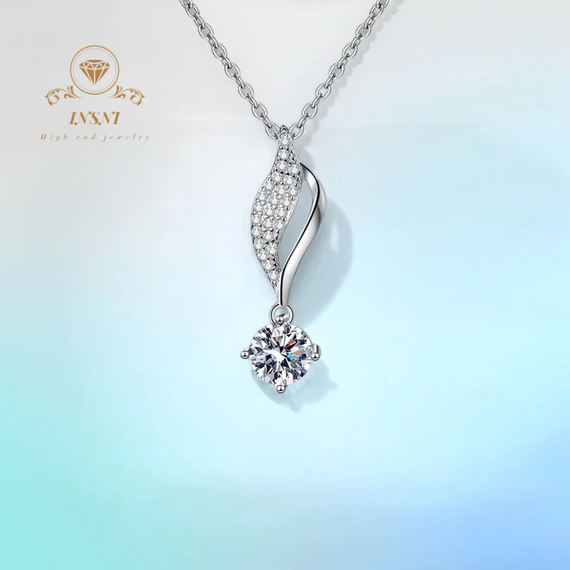 Moissanite Ginkgo Leaf Pendant Necklace S925 Silver IG-Worthy GBA Certified Women's Jewelry