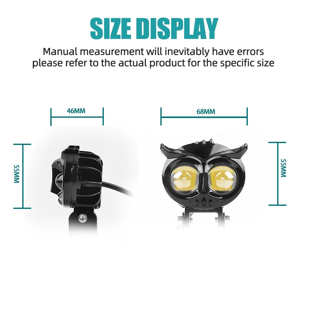 Owl LED Motorcycle Headlight 30W 3000K 6000K Adjustable Fog Lamp for Scooters ATVs Cars and Trucks