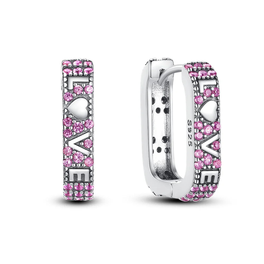 Sterling Silver Heart Zircon Hoop Earrings for Women