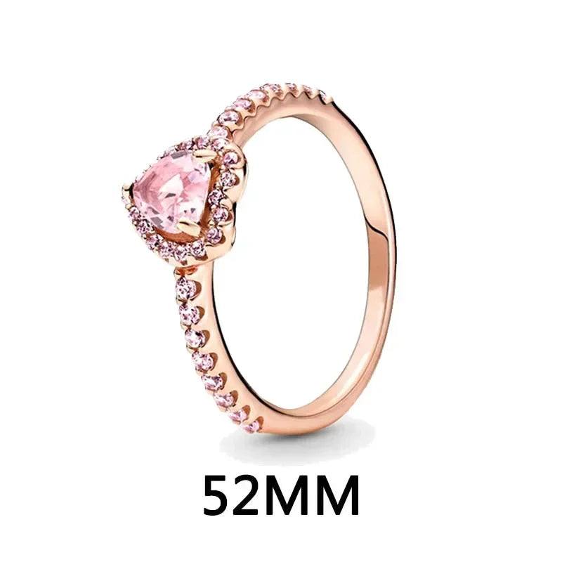 New 925 Sterling Silver Heart Shaped Earrings Rings Necklaces Pink Red Rainbow Luxury Set Sparkling Charm Jewelry Gifts 52MM22