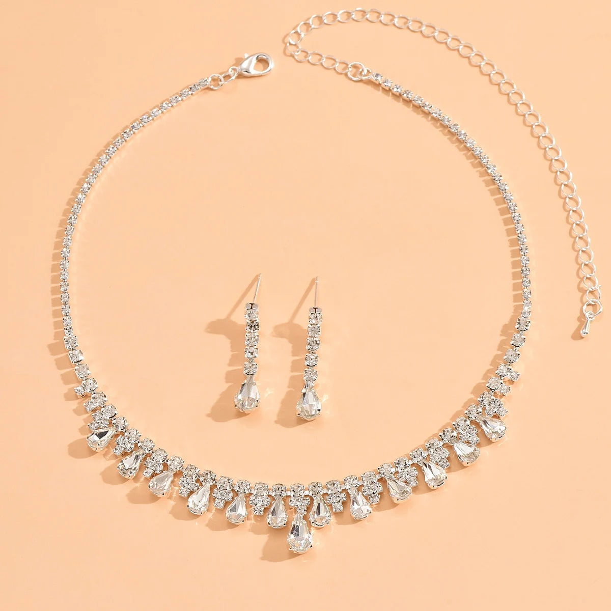 Elegant Women's Crystal Jewelry Set Necklace and Earrings for Wedding and Party