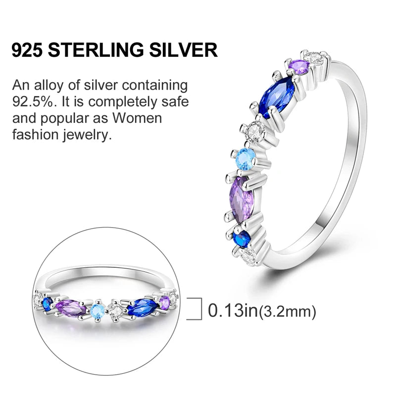 Blue Zircon Evil Eye Ring in 925 Sterling Silver for Women - Sparkling Palm Star Moon Wedding Jewelry Gift LKTR198