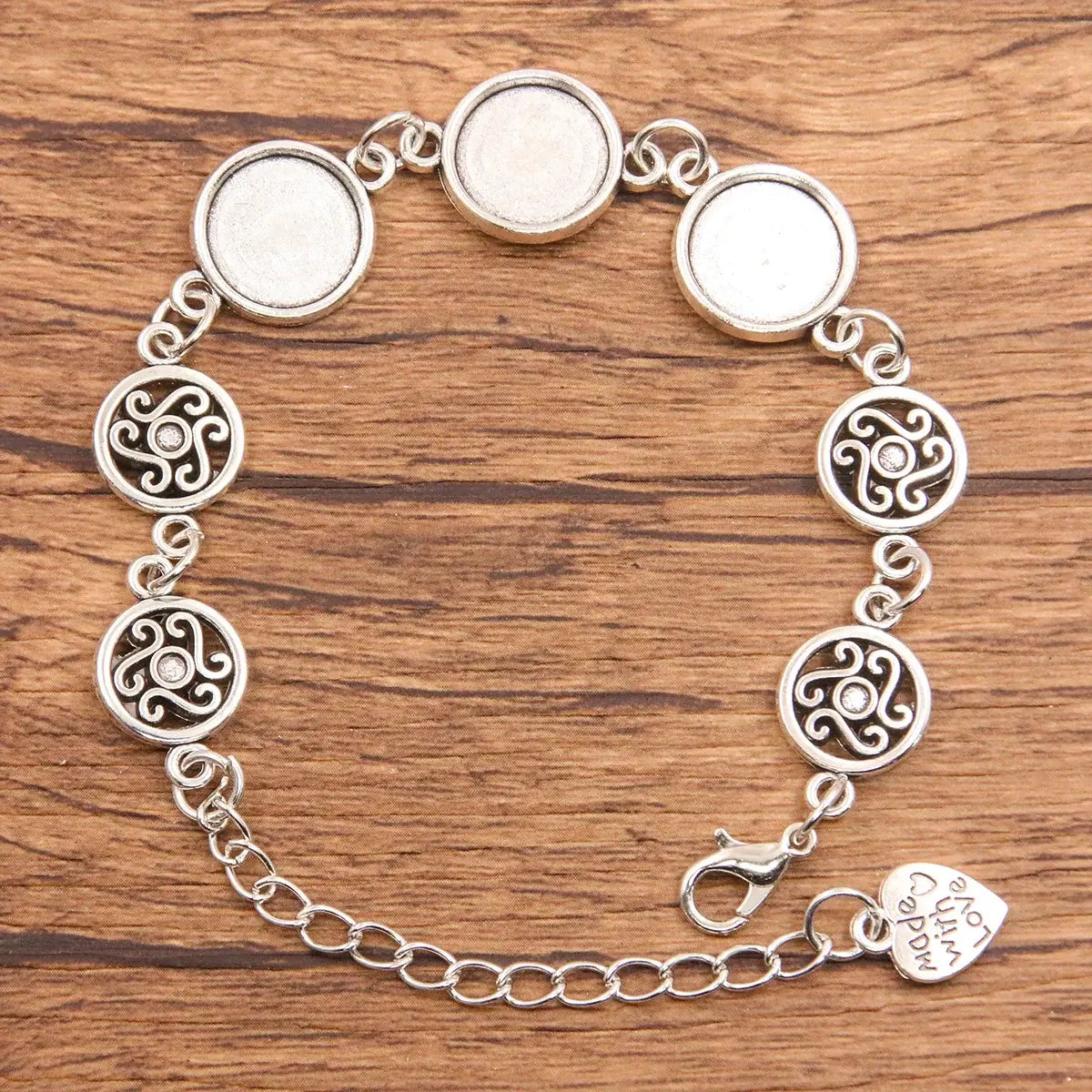 1Pc Metal Zinc Alloy Round Bracelet Findings in 2 Colors and 15 Styles 15-Antique silver 12mm