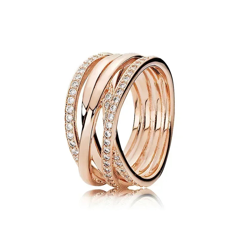 Elegant 925 Sterling Silver Rose Gold Zircon Crown Ring for Women green 1