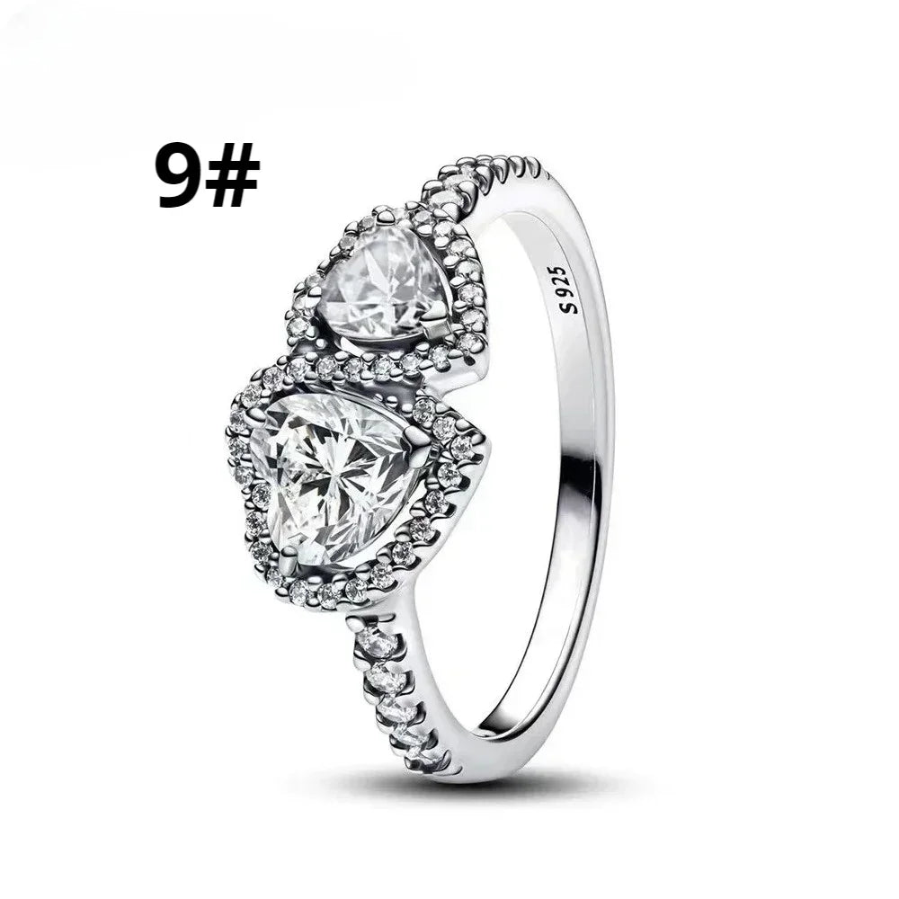 925 Sterling Silver Heart Jewelry Set With Colorful Zircon Sparkling Ring Earrings and Necklace for Women Gift
