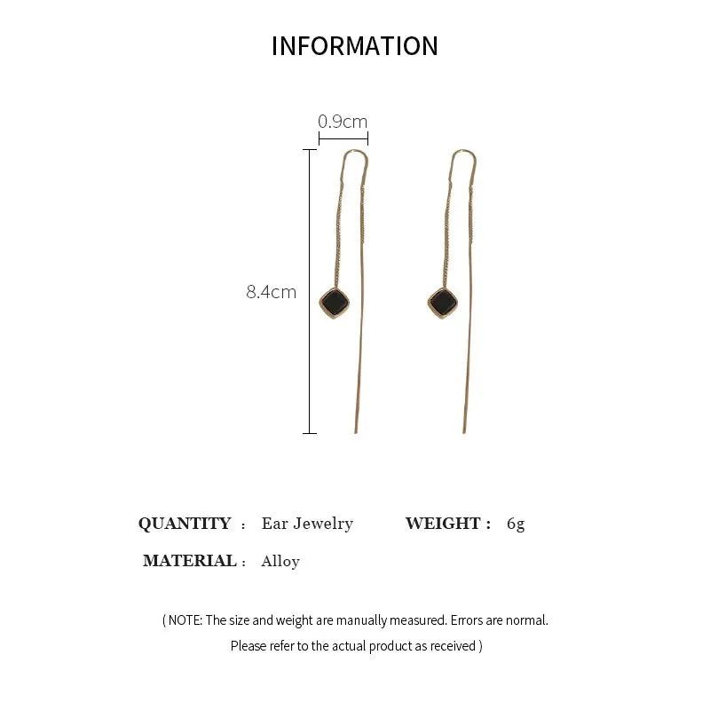 Stylish Gold Geometric Square Drop Earrings Long Tassel Dangle for Women