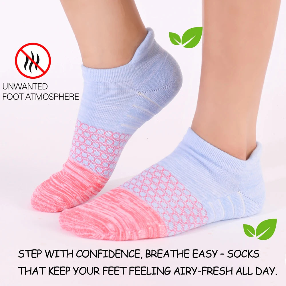 3 Pairs Womens Anti Slip Terry Cushion Running Socks