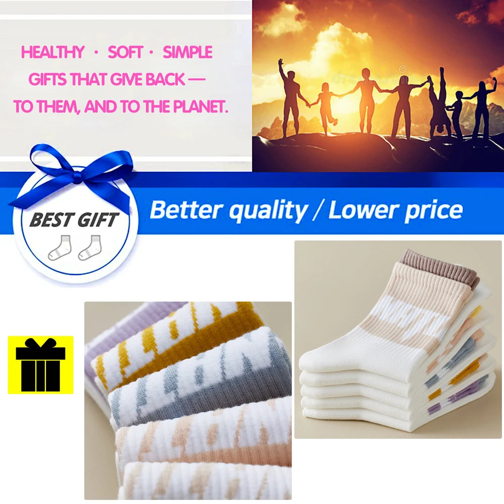 5 Pairs Colorful Breathable Cotton Mid Calf Athletic Socks