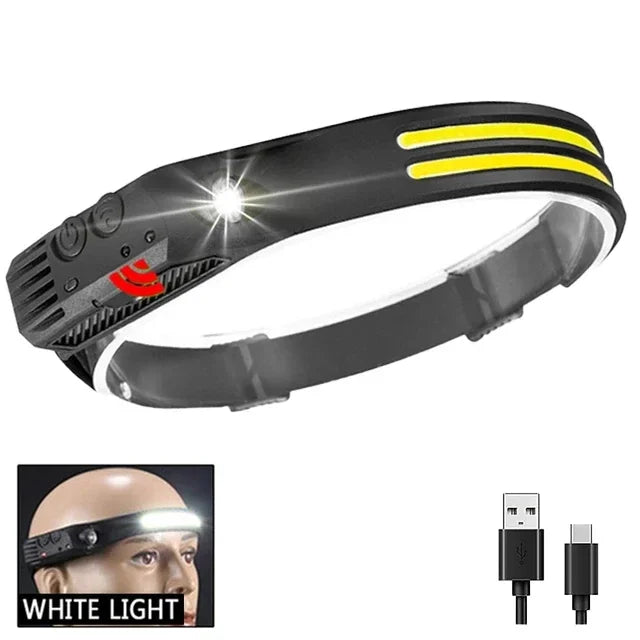 LED COB Induction Headlamp USB Rechargeable Waterproof 5 Modes 2-White