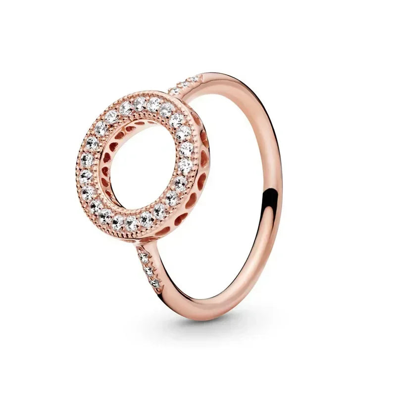 Elegant 925 Sterling Silver Rose Gold Zircon Crown Ring for Women Blue