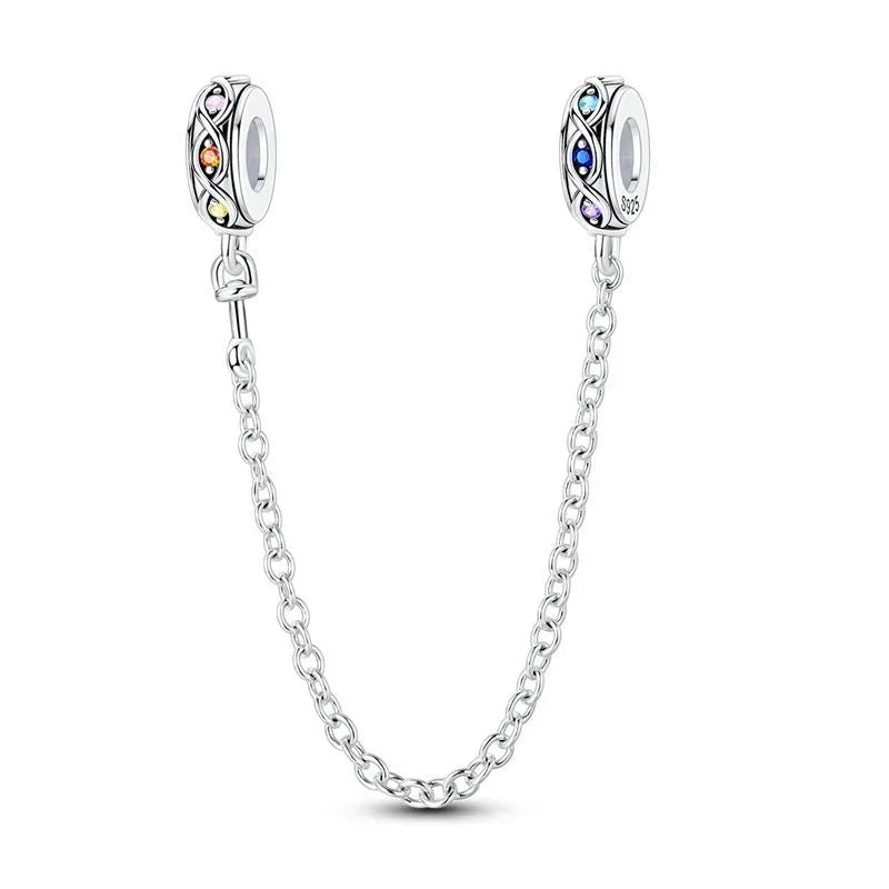Luxury 925 Sterling Silver Clover Daisy Star Moon Zircon Pavé Safety Chain Bow Necklace and Bracelet Set for Women Fine Jewelry Gifts