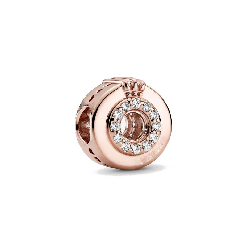 Rose Gold Padlock Heart Key Pendant Necklace for Women 925 Silver with Zircon Beads P226