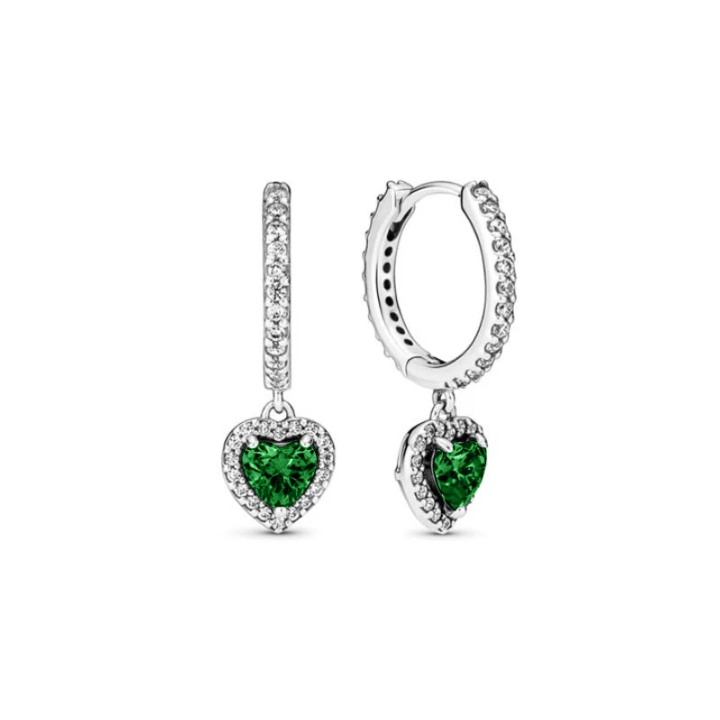 European 925 Silver Heart Shaped Earrings with Pink Red Green Zircon for Women Exquisite Holiday Jewelry Gifts