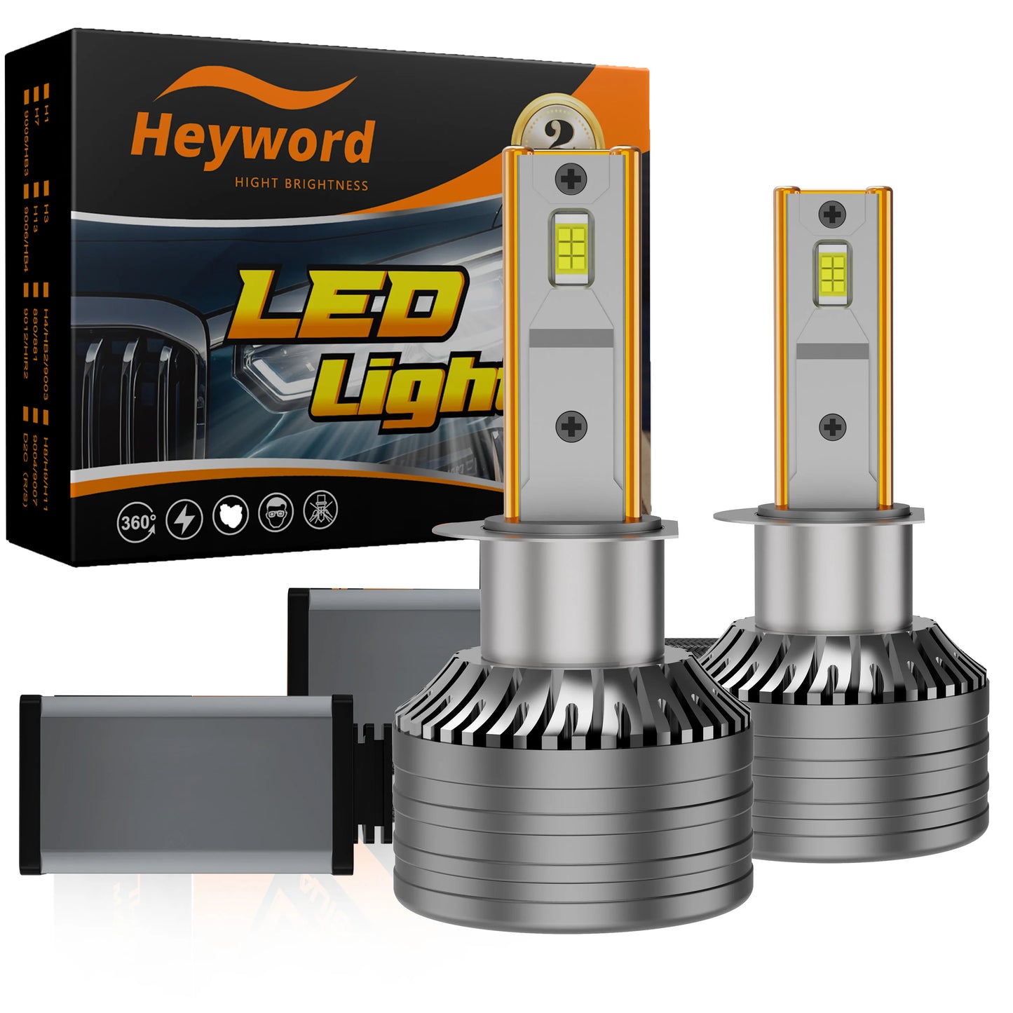 Heyword 2Pcs 4300K Canbus Led Headlight Bulbs H7 H4 H11