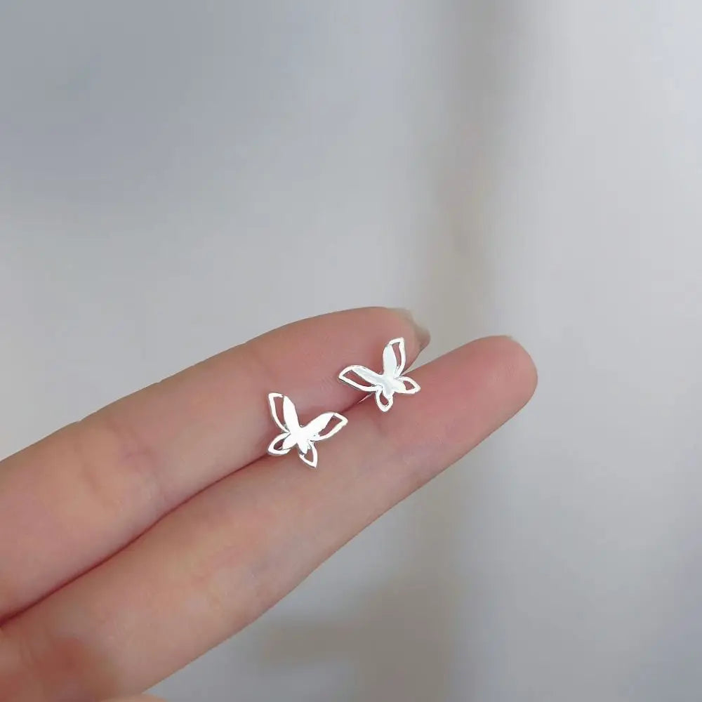925 Silver Mini Stud Earrings for Women Heart Star Butterfly Dinosaur Design