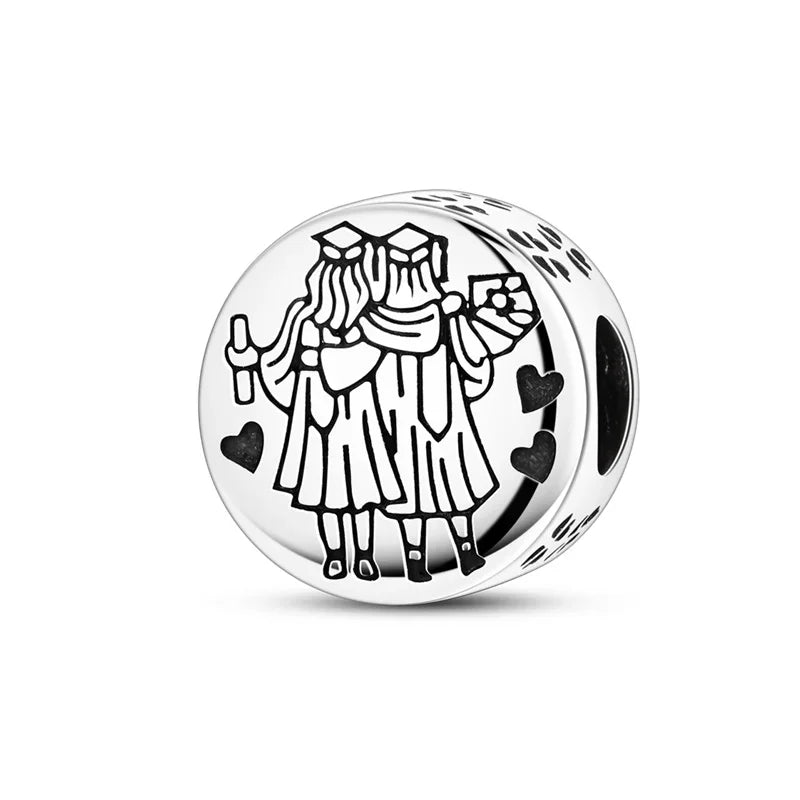 925 Sterling Silver Graduation Mortarboard Charm with Zircon Beads for DIY Bracelet Fine Jewelry Gift