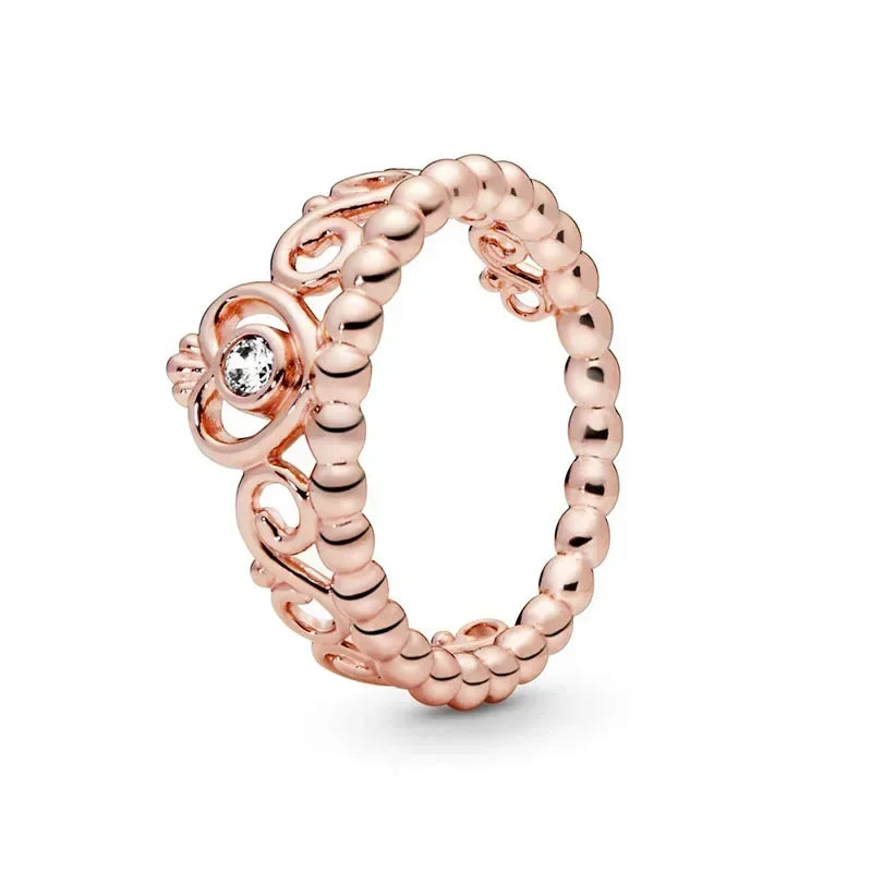 Elegant 925 Sterling Silver Rose Gold Zircon Crown Ring for Women PURPLE