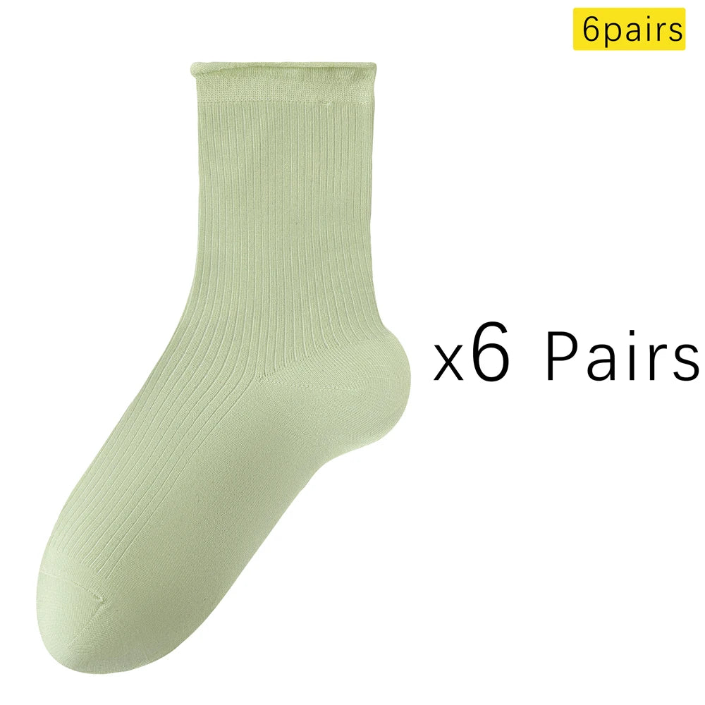 6 Pairs Summer Modal Ice Silk Cooling Mid Crew Socks
