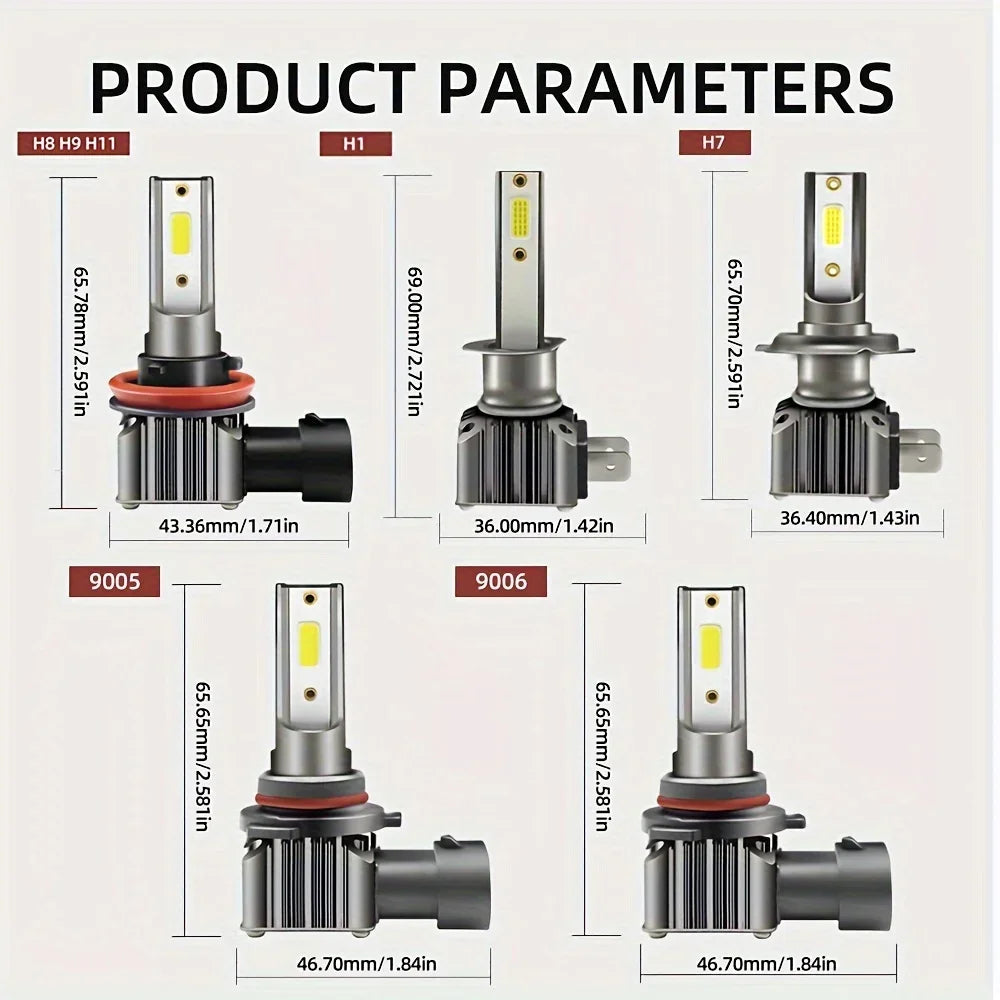 9005 9006 H4 H7 H11 LED Headlight Bulbs High Low Beam 28000 Lumens 6000K White Light 180W COB Chips Plug and Play 2 Pack