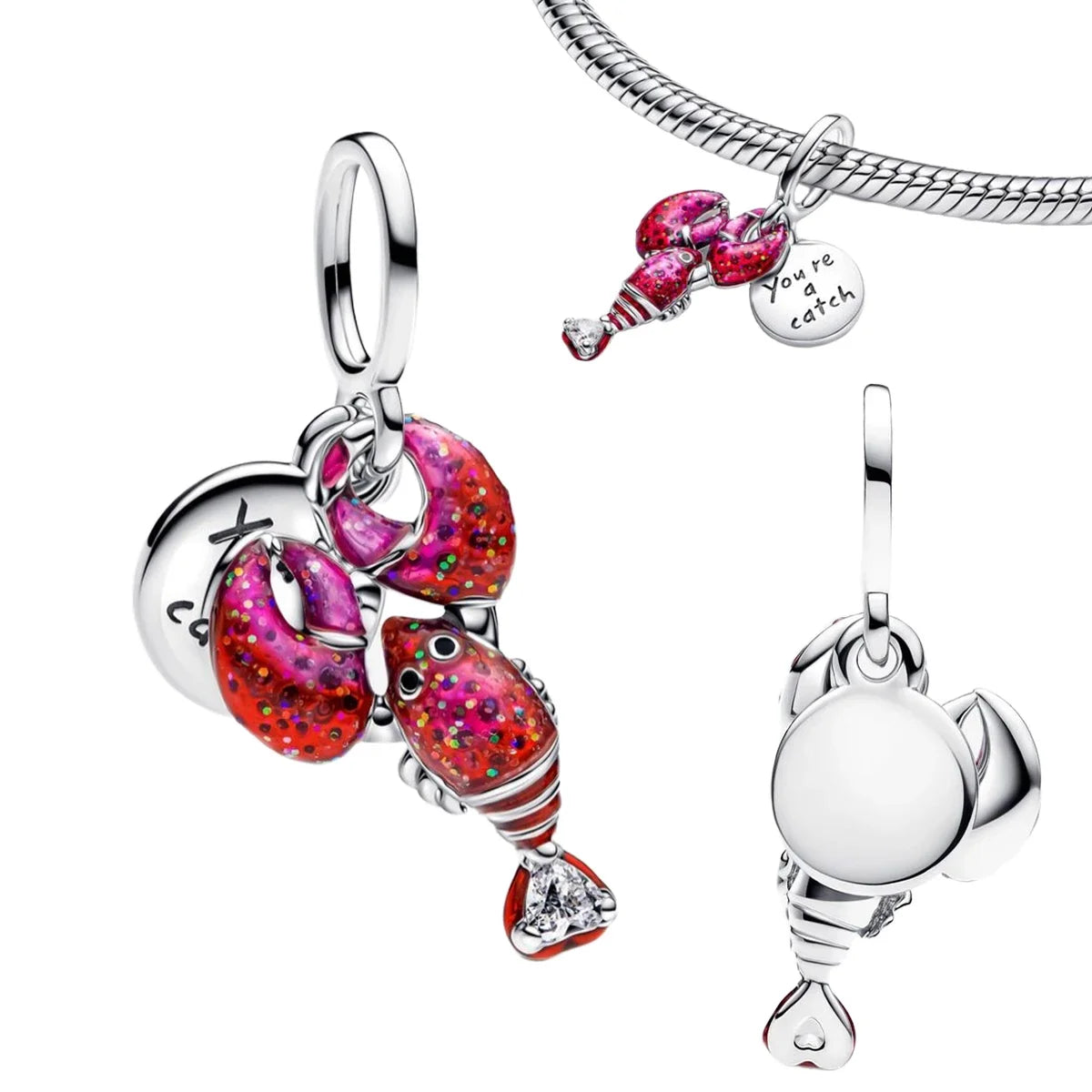 925 Sterling Silver Colorful Snowflake Heart Lock and Key Charms for DIY Necklace and Bracelet Jewelry Gifts