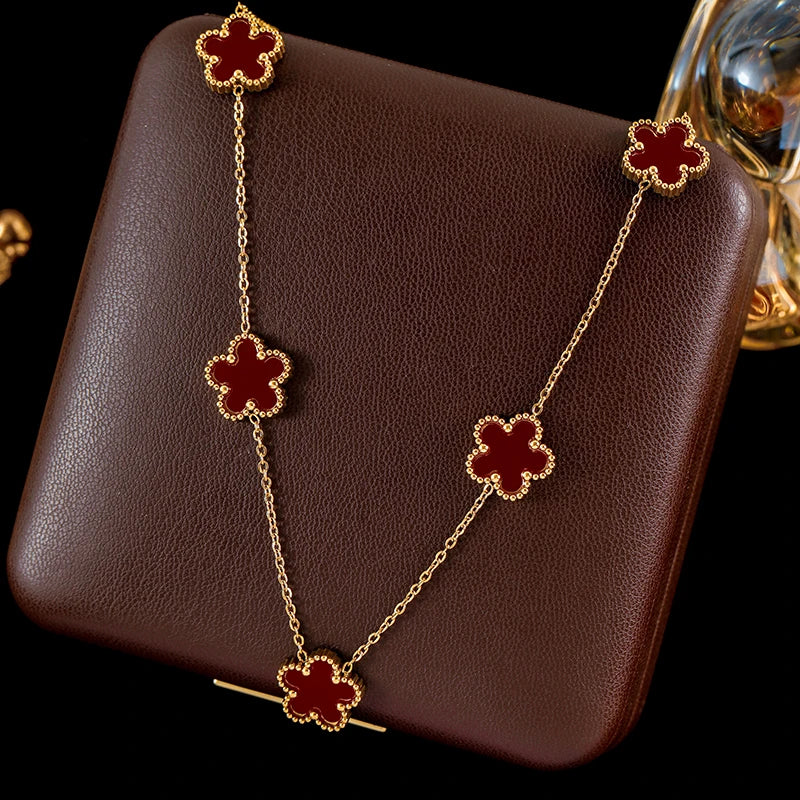 Ganemly 316L Stainless Steel Four Color Five Leaf Clover Flower Jewelry Set for Women