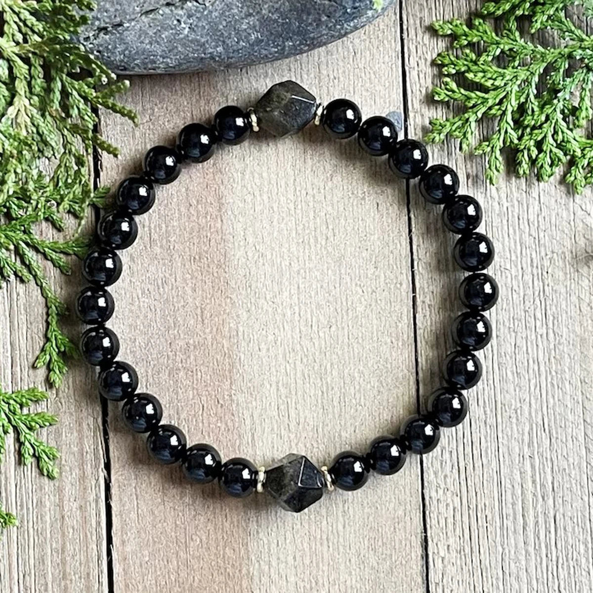 Elegant Unisex Black Tourmaline Obsidian Bracelet Gift