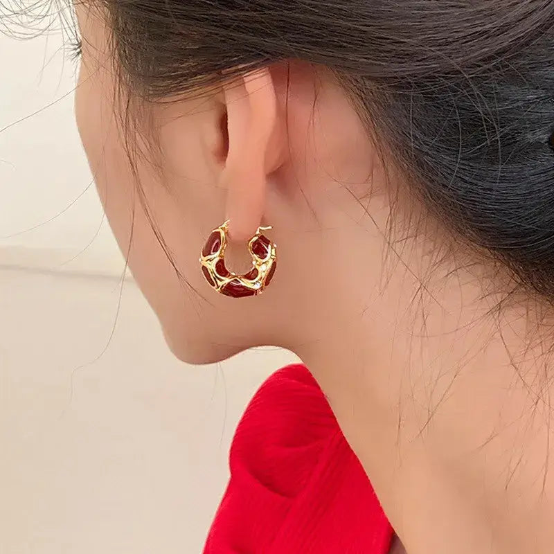 New Trendy Enamel Blue Metal Small Hoop Earrings for Women e1610hong