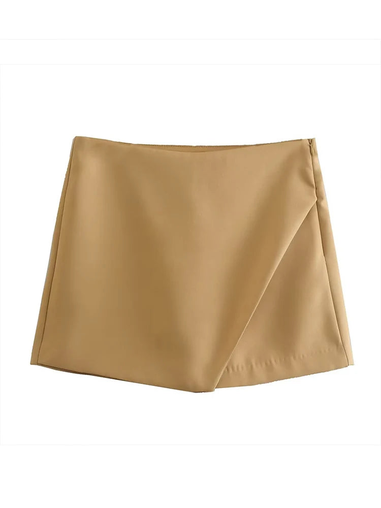 Candy Color Asymmetrical Shorts For Women Zipper Fly Pockets