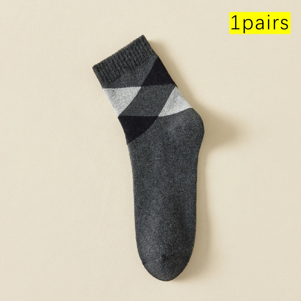 Mens Retro Argyle Cotton Fleece Lined Mid Calf Socks