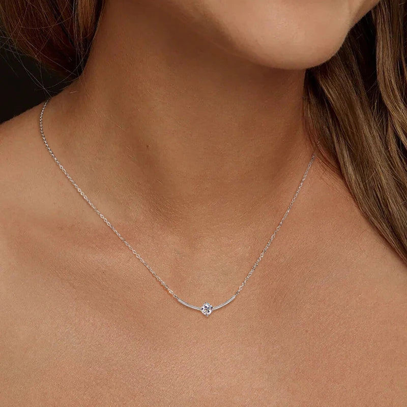 Lnngy Minimalist 925 Sterling Silver Moissanite Choker Necklace for Women