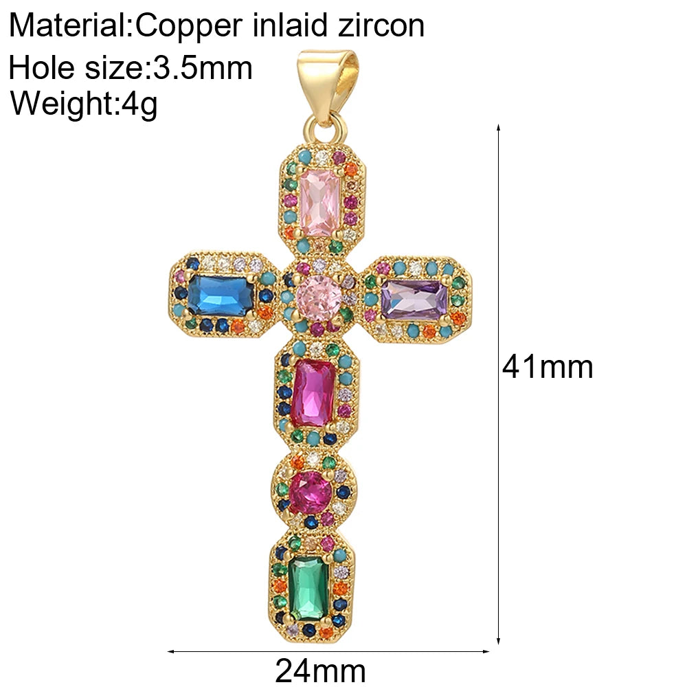 Gold Cubic Zirconia Cross Dangle Charms for Jewelry Making Necklace Bracelet Earrings