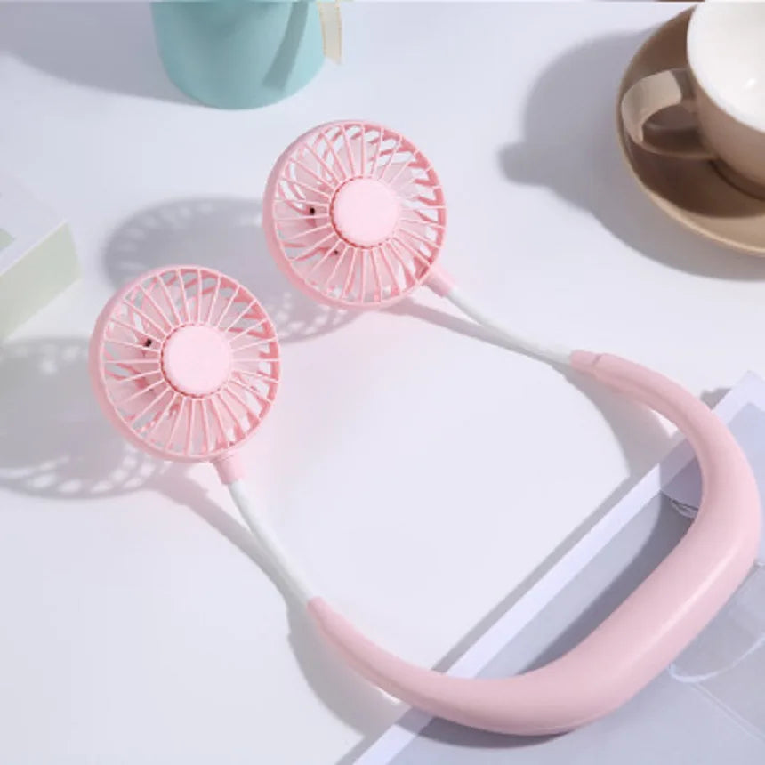 USB Portable Fan Cold Fan Hands Free Neck Fan 3-Speed Adjustable Mini Sports Fan Home Office pink no light