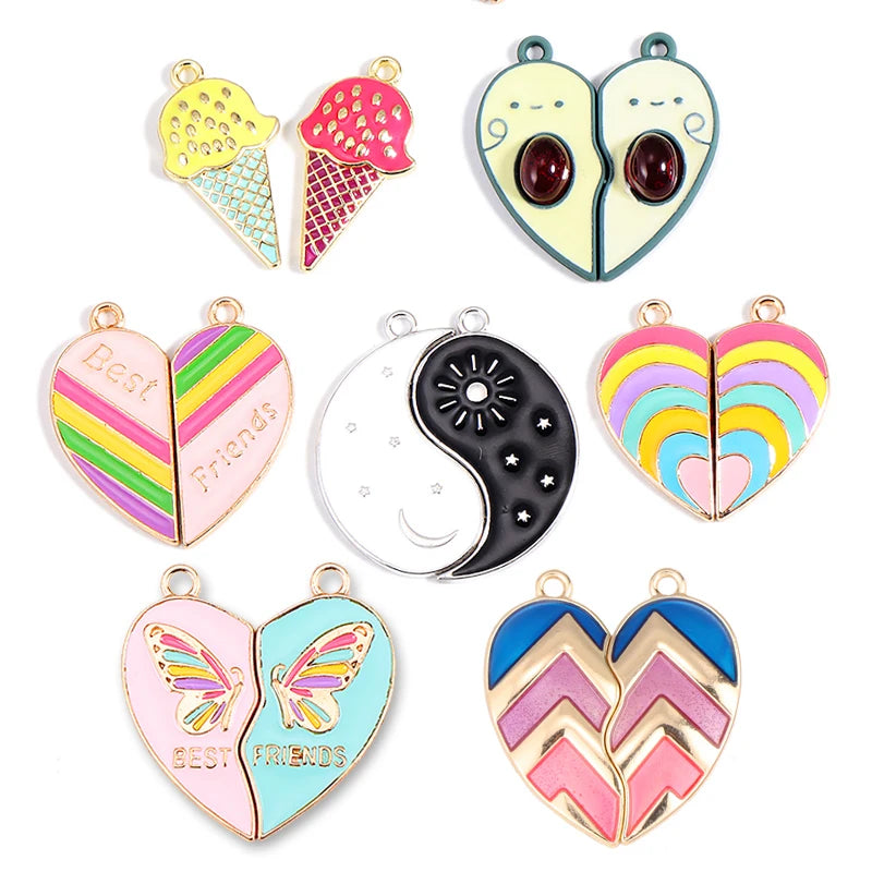 Sweet Heart Rainbow Butterfly Best Friend Charms for DIY Necklace Jewelry Making