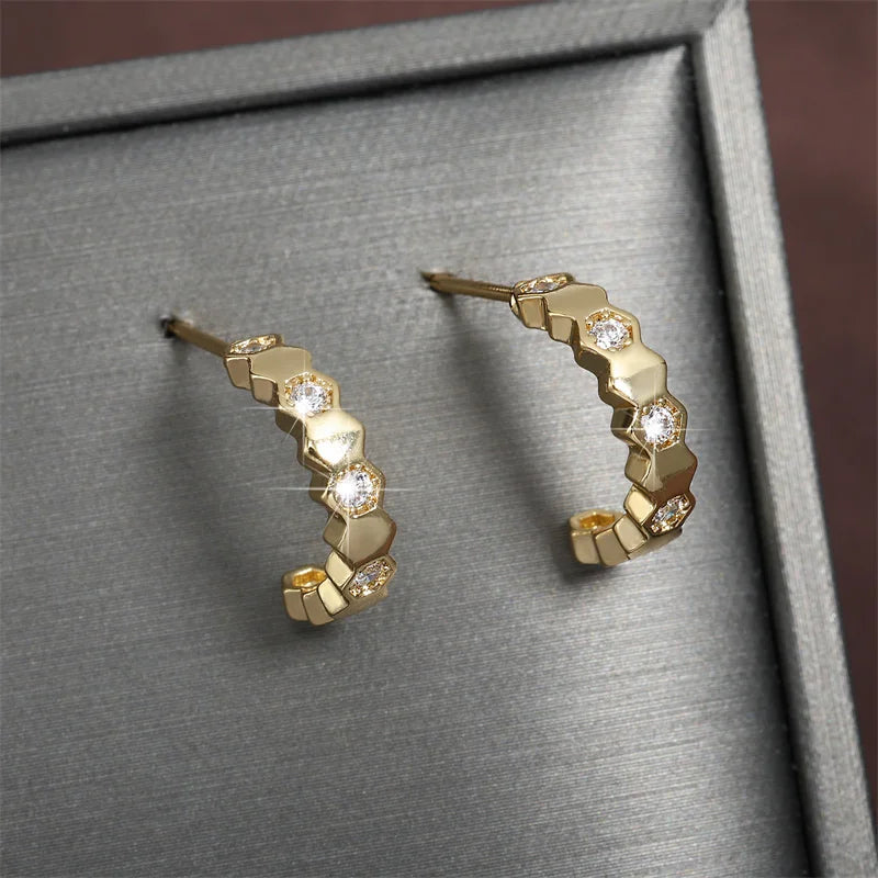 Rakol Fashion Honeycomb Zirconia Stud Earrings for Women Bridal Party Jewelry