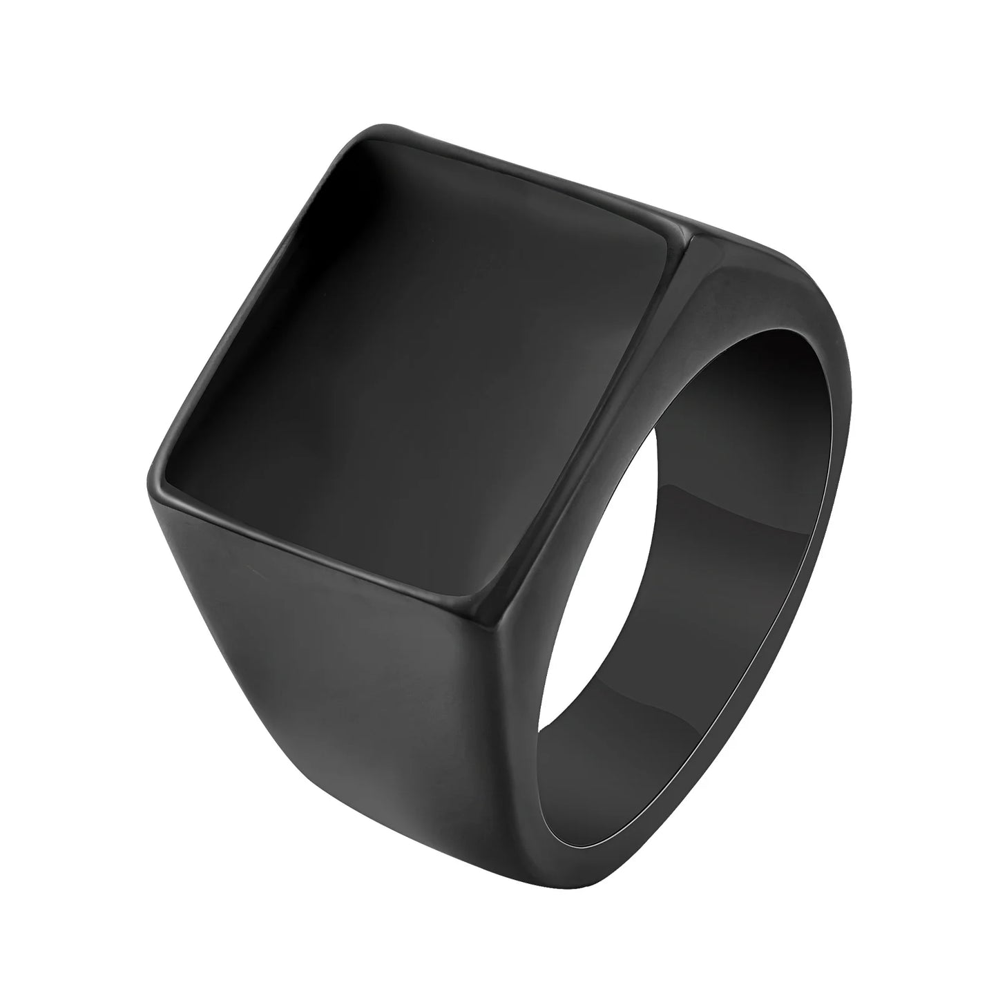Vnox Black Stainless Steel Signet Ring for Men with Enamel Geometric Top