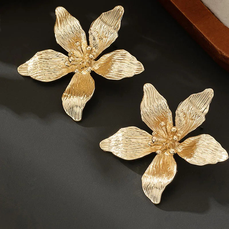 Romantic Enamel Petal Post Earrings for Women - Classic Metal Flower Accessories