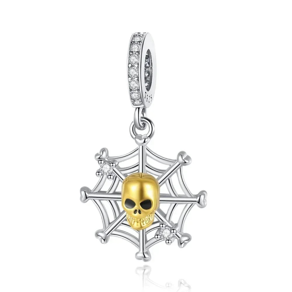 925 Sterling Silver Halloween Charms Set Pumpkin Skull Witch Ghost Beads for Bracelet Necklace Jewelry