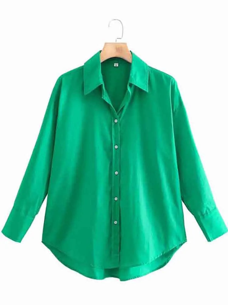 Women Poplin Blouse Long Sleeve Single Breasted Office Chic