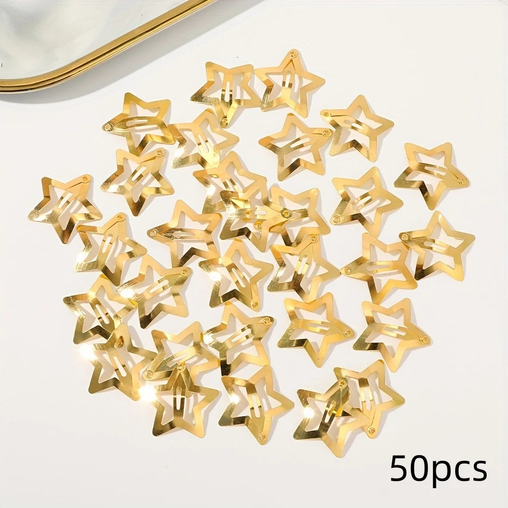 Starry Fashion Hair Clips Set for Girls - Elegant Filigree Metal Snap Barrettes