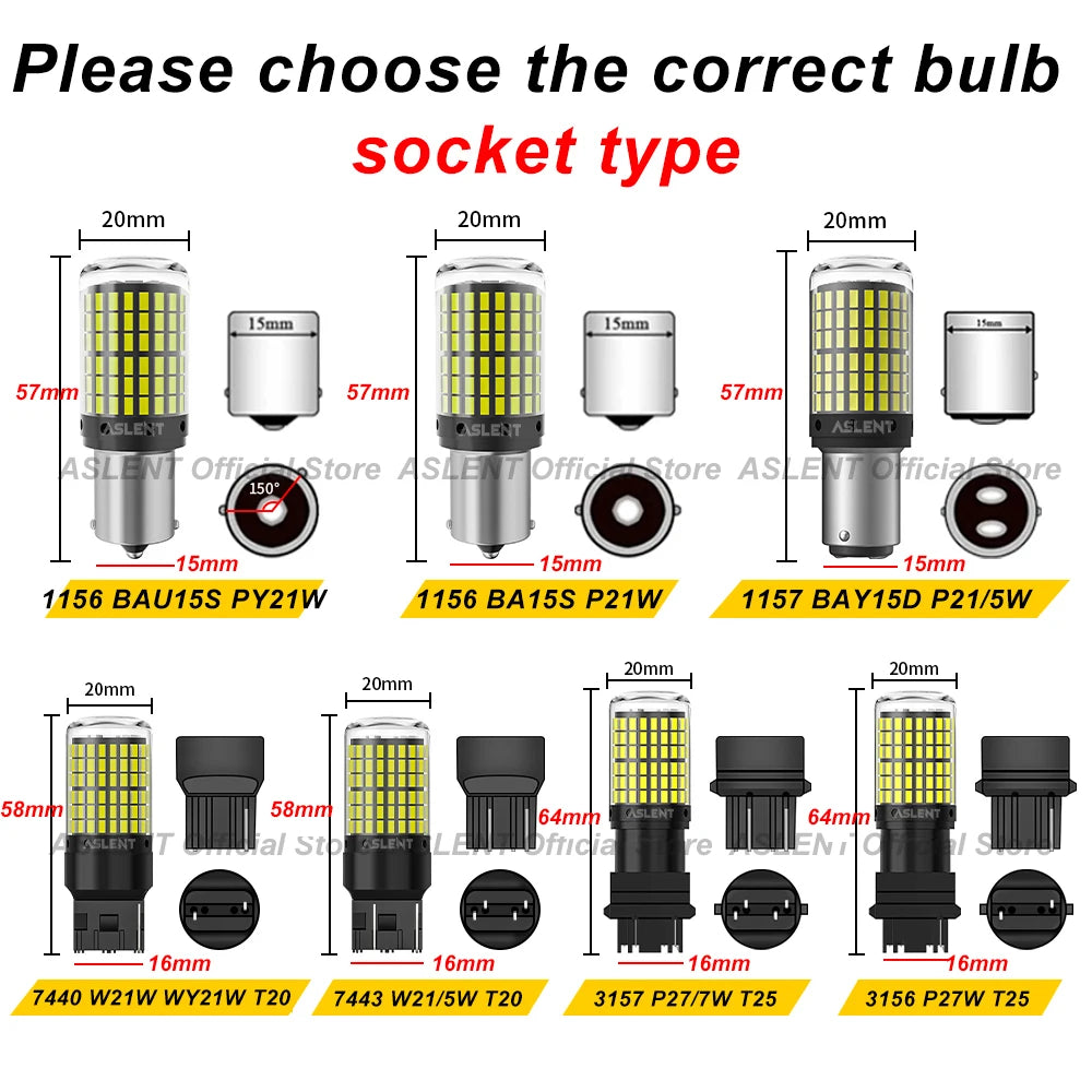 CanBus 144SMD LED Turn Signal Bulbs 1156 T20 2 Pack